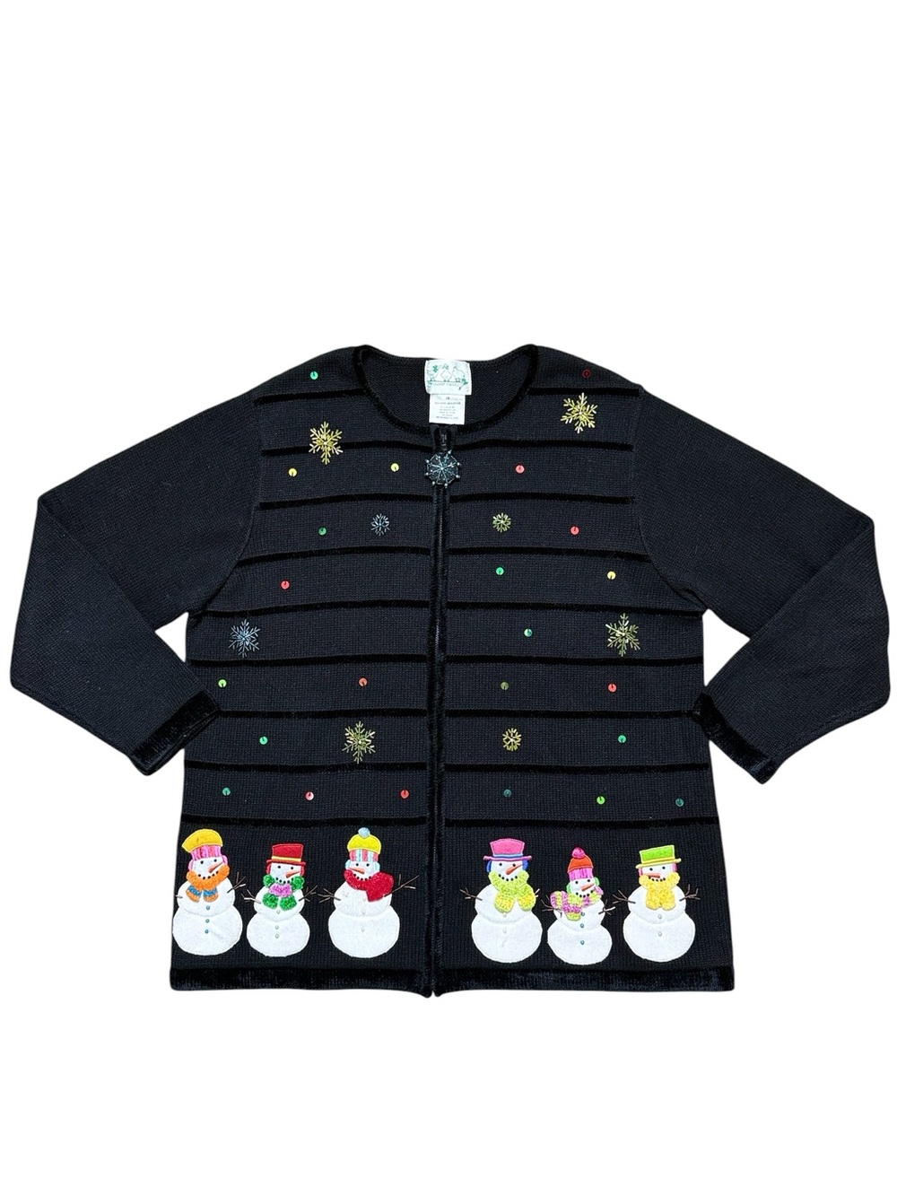 Vintage Quacker Factory Sweater Cardigan Snowman Snowflake Embroidered XL 1X